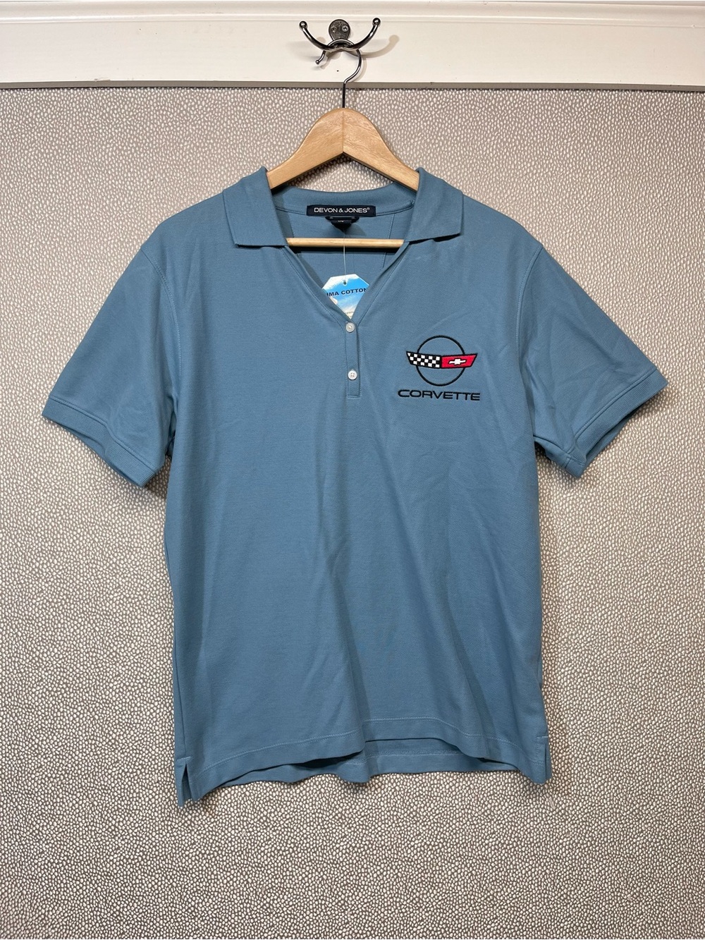 🆕 L Women’s Corvette Logo Polo Slate Blue Pima Cotton Shirt NWT
